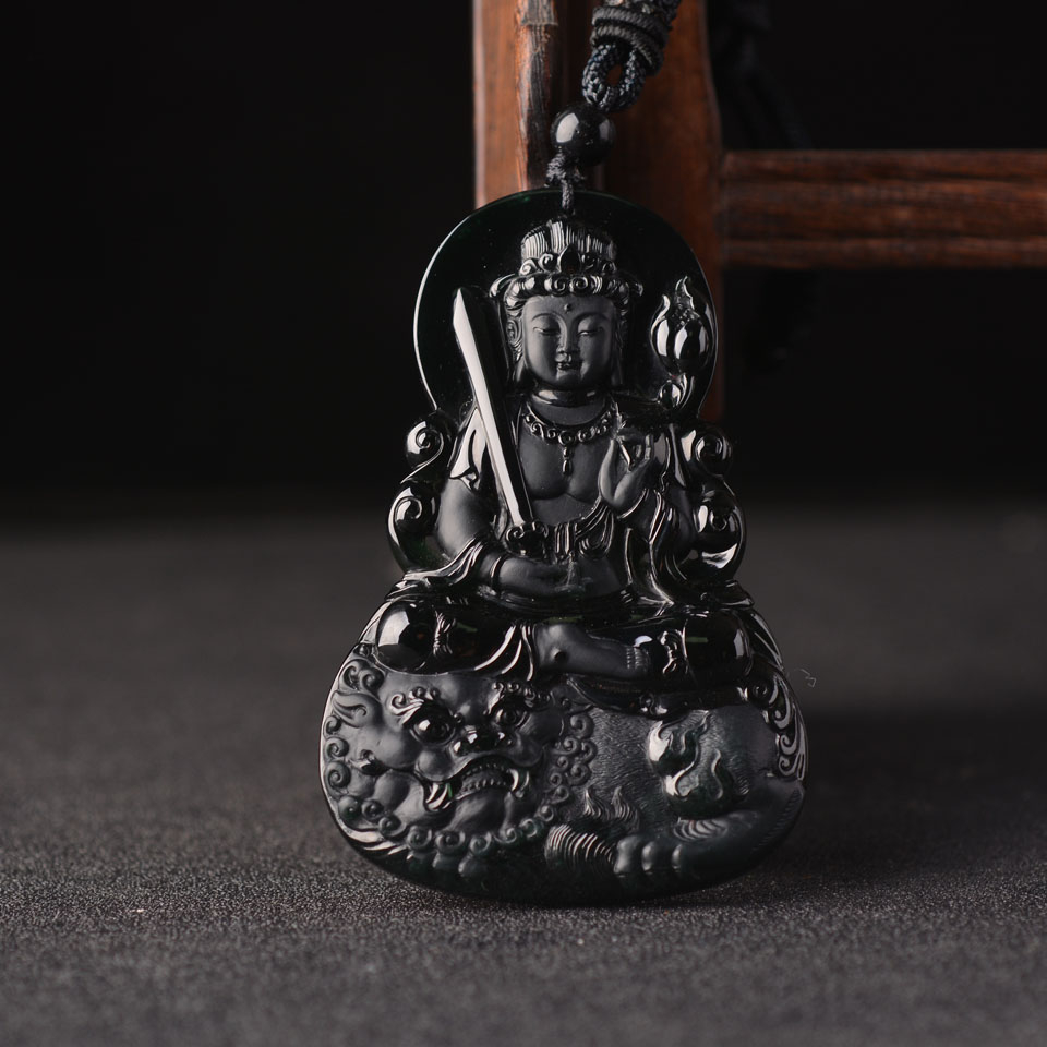 翡翠玉雕 文殊菩萨(墨翠)